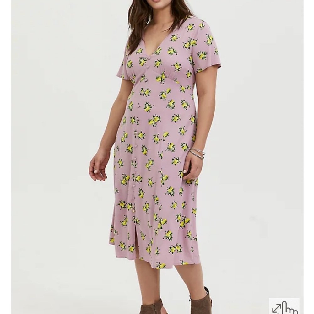 Torrid Lemon Midi Challis Button-Front Dress 2x W… - image 1